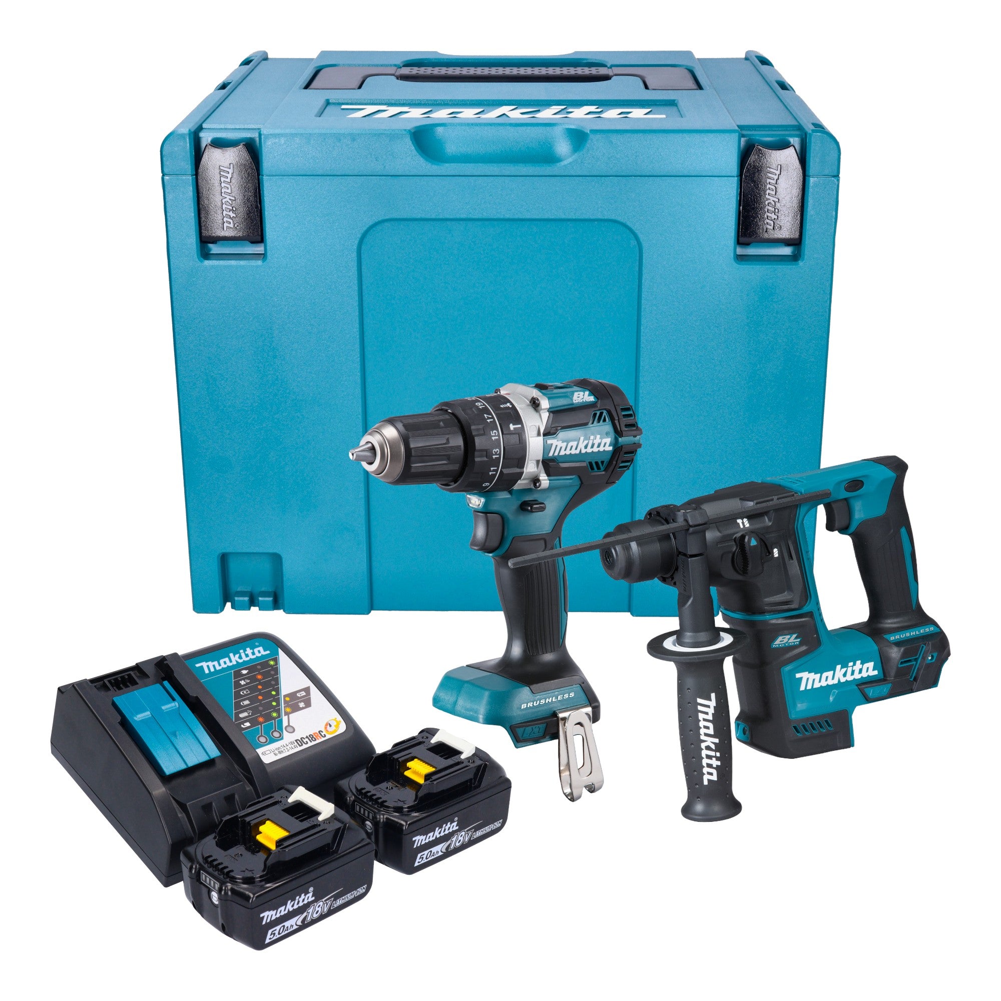 Makita DLX 2278 RTJ Akku Kombo Kit DHP 484 Schlagbohrschrauber 54 Nm DHR 171 Bohrhammer 1 2 J 2x Akku 5 0 Ah Ladegeraet Makpac 0 - toolbrothers