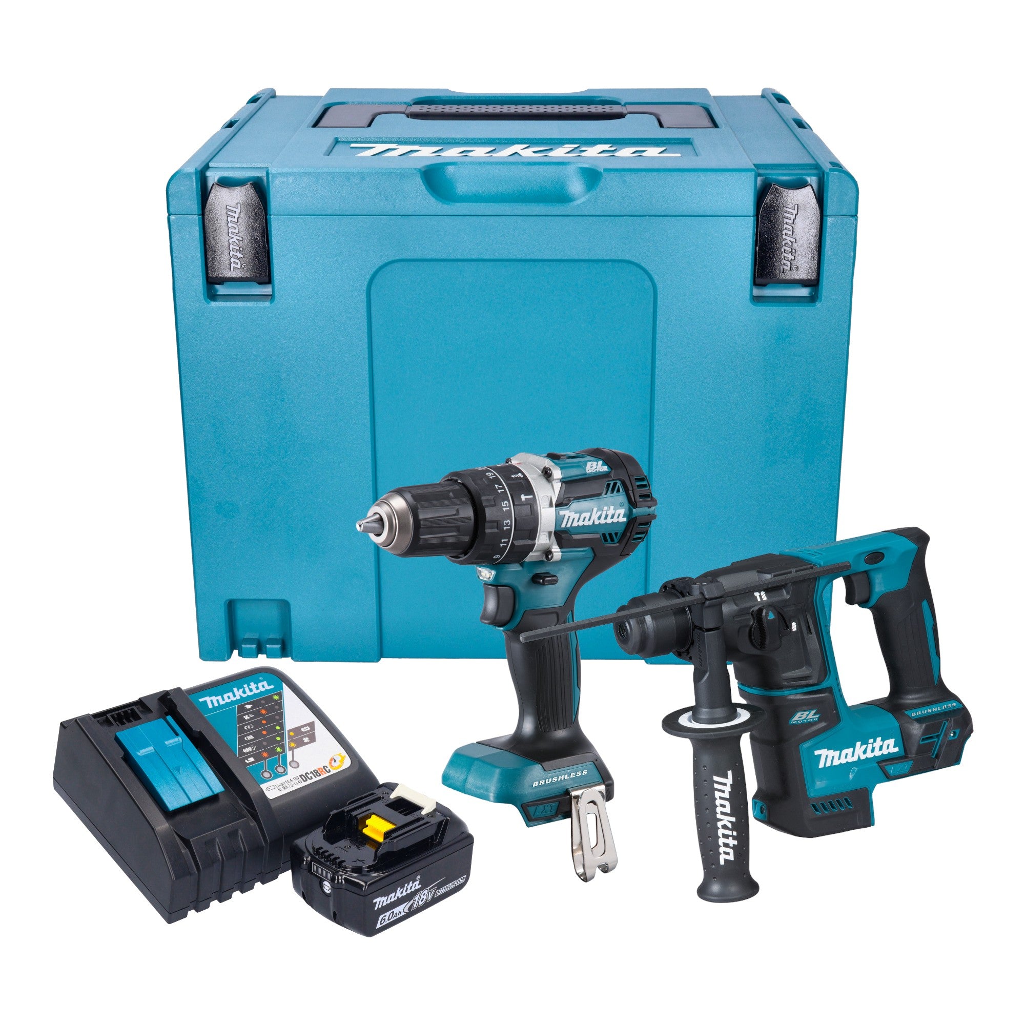 Makita DLX 2278 RG1J Akku Kombo Kit DHP 484 Schlagbohrschrauber 54 Nm DHR 171 Bohrhammer 1 2 J 1x Akku 6 0 Ah Ladegeraet Makpac 0 - toolbrothers