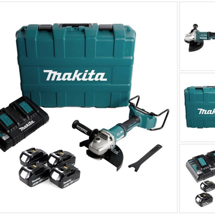 Makita DGA 900 PM4KX2 Akku Winkelschleifer 36V ( 2x18V ) 230mm Brushless + 4x Akku 4,0Ah + Doppelladegerät + Ezynut + Koffer - Toolbrothers