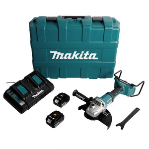 Makita DGA 900 PTKX2 Meuleuse d'angle sans fil 36V ( 2x18V ) 230mm Brushless + 2x Batteries 5,0Ah + Chargeur double + Écrou de serrage rapide ''Ezynut'' + Coffret de transport