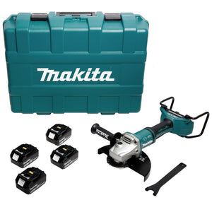 Makita DGA 900 T4KX2 Meuleuse d'angle 36V ( 2x18V ) 230mm Brushless + 4x Batteries 5,0Ah + Écrou de serrage rapide ''Ezynut'' + Coffret de transport - sans chargeur
