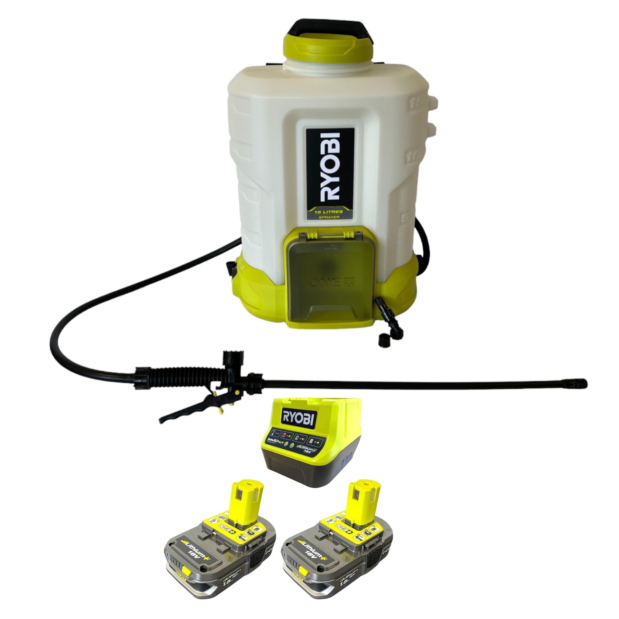 RYOBI RY18BPSB 215 Akku Drucksprueher 18 V 15 l 3 6 bar 2x Akku 1 5 Ah Ladegeraet 0 - toolbrothers