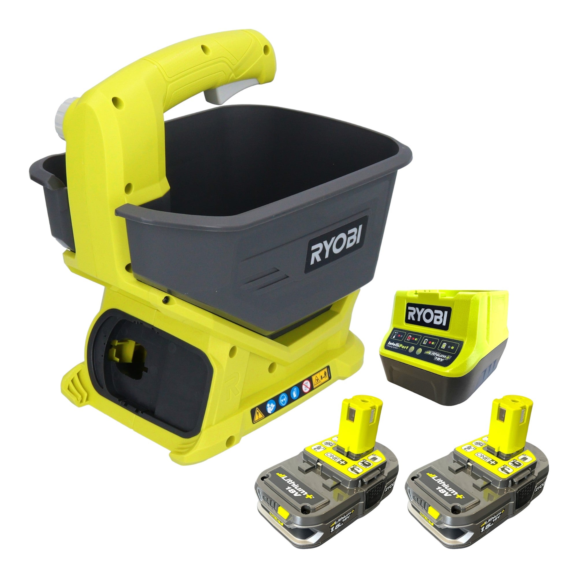 RYOBI OSS1800 215 18 V ONE Akku Universal Streugeraet Streubreite 2 5 3 5 m 2x Akku 1 5 Ah Ladegeraet 0 - toolbrothers