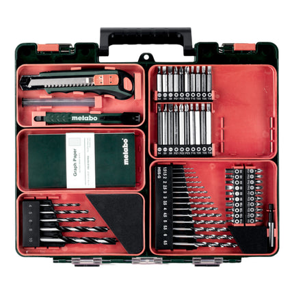 Metabo PowerMaxx BS 12 Set Perceuse-visseuse sans fil 12 V 40 Nm ( 601036870 ) + 2x batterie 2,0 Ah + chargeur + kit d'accessoires + coffret