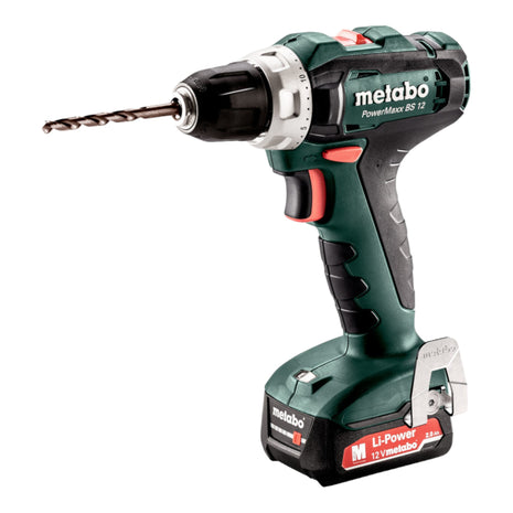 Metabo PowerMaxx BS 12 Set Perceuse-visseuse sans fil 12 V 40 Nm ( 601036870 ) + 2x batterie 2,0 Ah + chargeur + kit d'accessoires + coffret