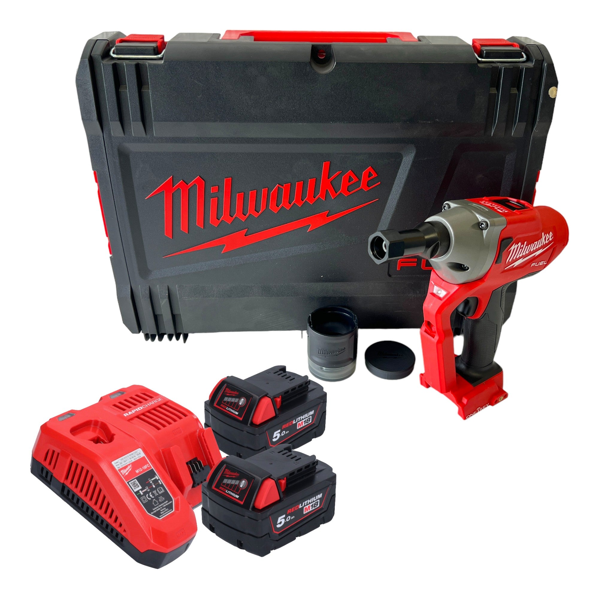 Milwaukee M18 ONEFLT 502X Akku Schliessringbolzensetzgeraet 18 V 4 8 6 4 9 53 mm 4933478638 2x Akku 5 0 Ah Ladegeraet HD Box 0 - toolbrothers