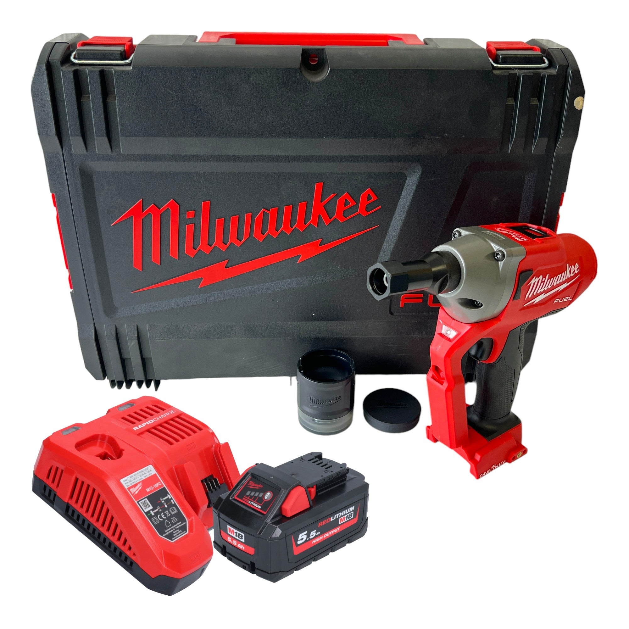 Milwaukee M18 ONEFLT 551X Akku Schliessringbolzensetzgeraet 18 V 4 8 6 4 9 53 mm 1x Akku 5 5 Ah Ladegeraet HD Box 0 - toolbrothers
