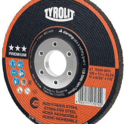 Tyrolit disque à ébarber PREMIUM ( 4000845902 ) D125xS7mmgranulation 30 alésage 22,23 mm