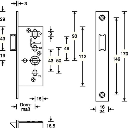 SSF Serrure à mortaiser pour cadre tubulaire ( 3324024259 ) 24/ 40 mm DIN gauche / droite