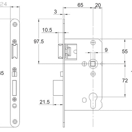 Serrure à mortaiser de couloir Schnegel ( 3000259587 ) PZW 24/65/72/9 mm DIN gauche / droite 008/1499/65