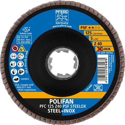 PFERD Rondelle à lamelles X-LOCK PSF Z STEELOX ( 4000840252 ) Ø 125 mm Granulométrie 40 conique