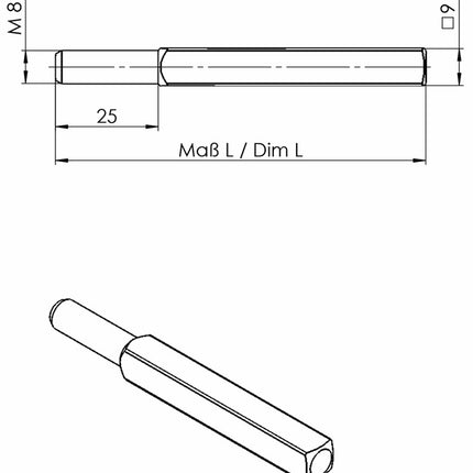 Goupille interchangeable Ogro FS OGRO 115 FS ( 3000267165 ) Carré 9 x 90 mm Goupille pleine