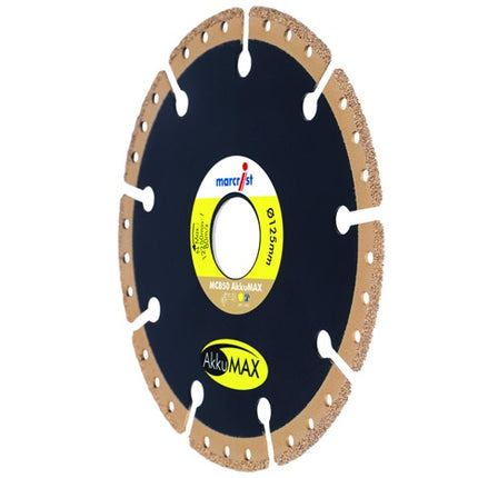 Disque à tronçonner diamanté MC850 AkkuMAX ( 4000865528 ) Ø 125 mm Alésage 22,23 mm Meuleuse d'angle Largeur de segment 37,6 mm