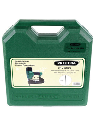 Prebena 2P-J50SDS Luftdruck Druckluftnagler 5-7 bar im Transportkoffer + Prebena Stauchkopfnägel Brads 50 mm 4000 Stück - aus verzinktem Stahl, geharzt - Toolbrothers