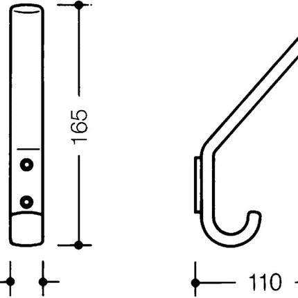 HEWI Crochet de vestiaire 477.90.070 ( 3000206897 ) simple saillie 108 mm hauteur 163 mm
