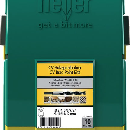 Heller CV Jeu de mèches hélicoïdales à bois ( 4000865118 ) 10 pièces Maxxbox CV-acier