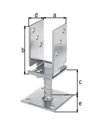 GAH Alberts Support de poteau en U (8002651500) 71 - 131x110x70x100mm réglable en largeur, à visser