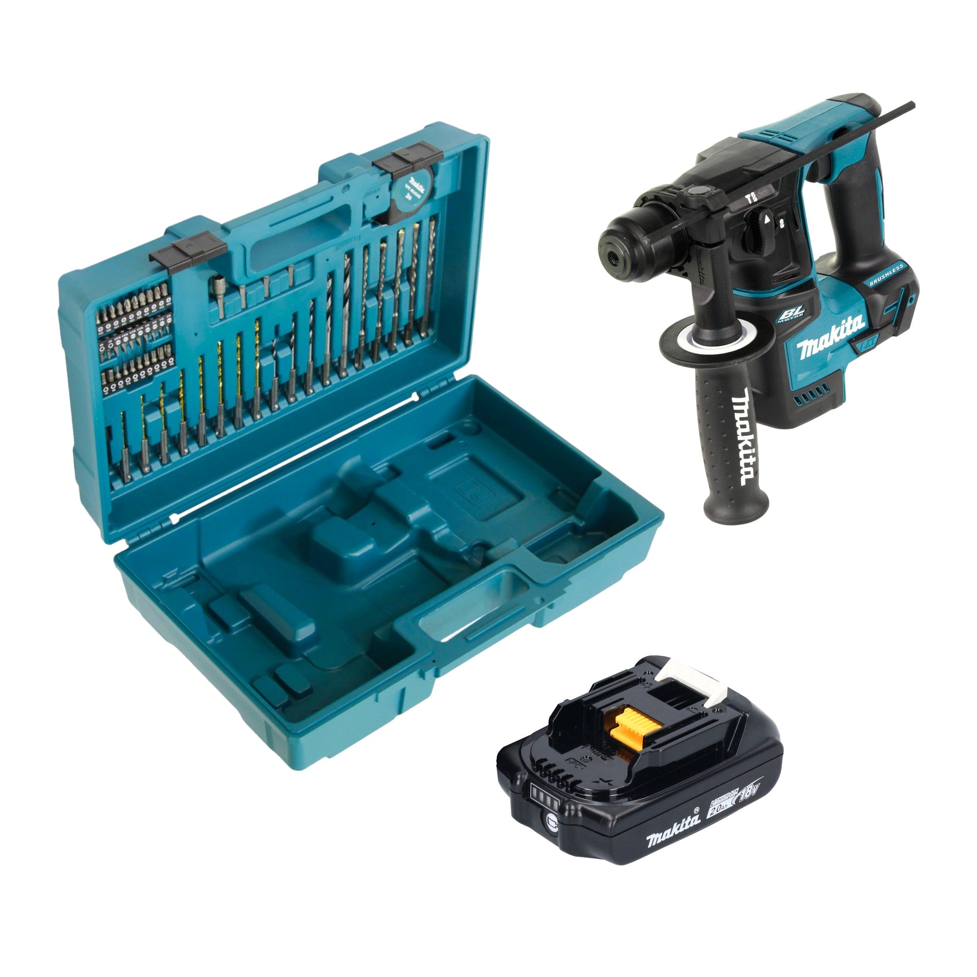Makita DHR 171 A1X3 Akku Bohrhammer 18 V 1 2 J SDS Plus Brushless 1x Akku 2 0 Ah 65 tlg Zubehoer Set Koffer ohne Ladegeraet 0 - toolbrothers