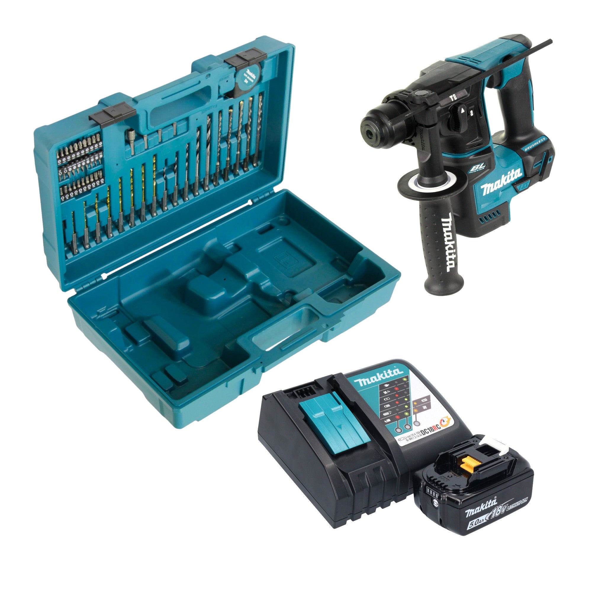 Makita DHR 171 RT1X3 Akku Bohrhammer 18 V 1 2 J SDS Plus Brushless 1x Akku 5 0 Ah Ladegeraet 65 tlg Zubehoer Set Koffer 0 - toolbrothers