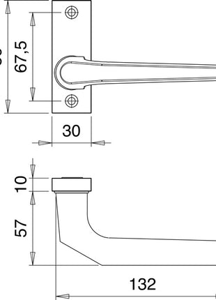 EDI Profiltürdrückerlochteil 1390/0800 ( 3000200010 ) Aluminium F1 gekröpft