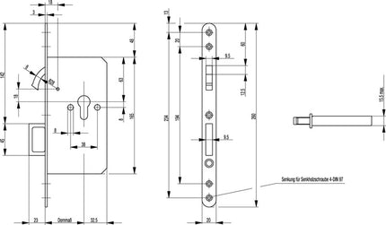 BKS serrure à pêne circulaire 0353 ( 3000250761 ) pêne circulaire / poignée à ressort 20 x 260 mm