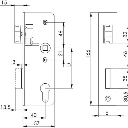 AMF serrure 143U ( 3311021064 ) DIN gauche / droite PZW dimension de la broche 40 mm