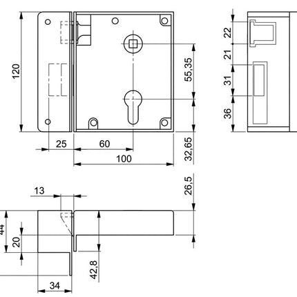 Serrure à gâche AMF 2 ( 3311021052 ) DIN gauche PZW Dimension de la broche 60 mm