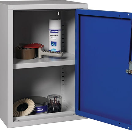 Armoire suspendue ( 9000453657 ) H600xL400xP300 mm tôle pleine, 1 fond gris clair, RAL 7035/bleu gentiane, RAL 5010