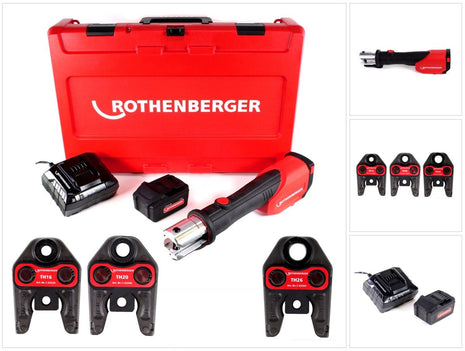 Rothenberger ROMAX 4000 Basic Set Akku Pressmaschine 18V 34kN + 1x Akku 4,0Ah + Ladegerät + 3x Pressbacken TH + Koffer ( 1000001925 ) - Toolbrothers