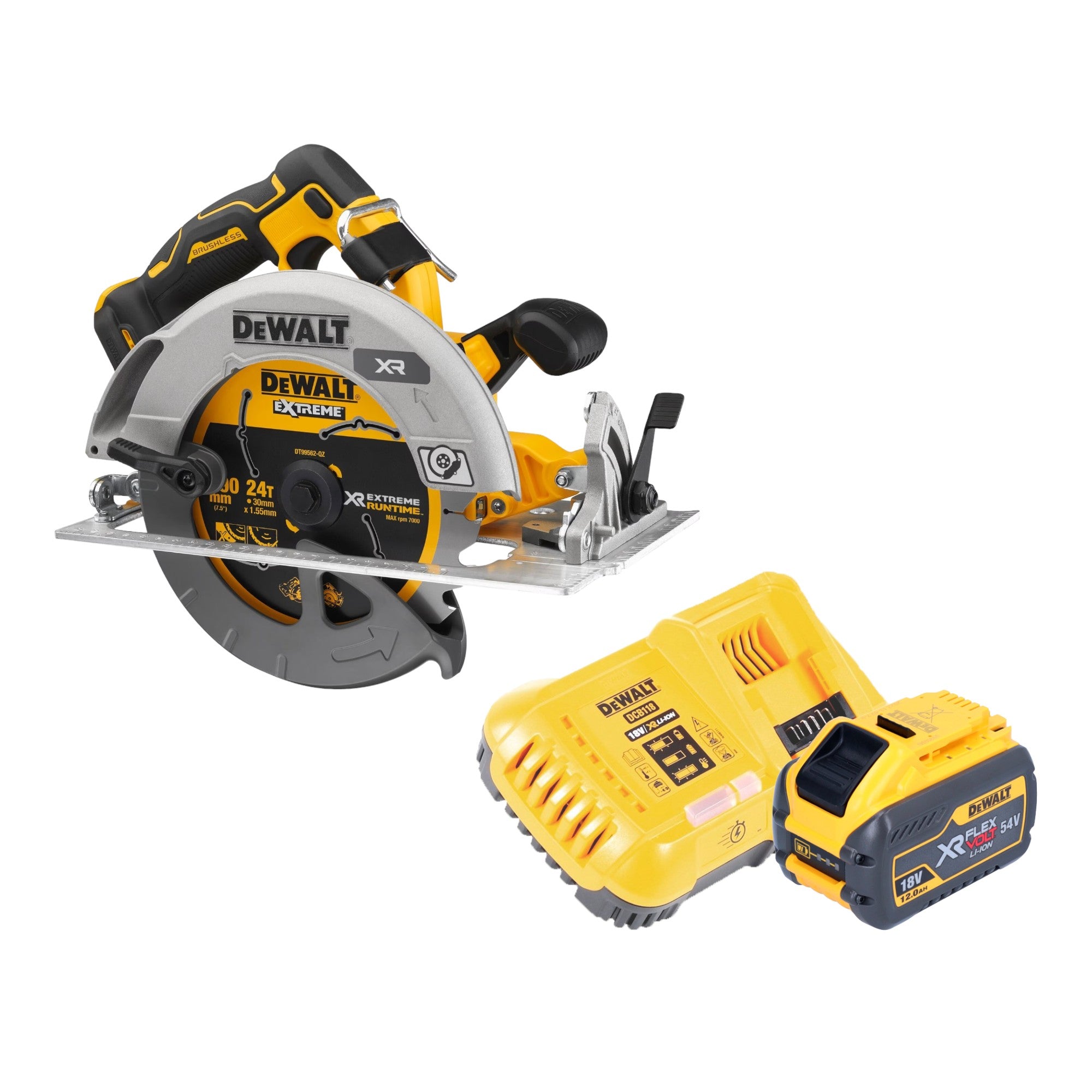 DeWalt DCS 573 Y1 Akku Handkreissaege 18 V 190 x 30 mm Brushless 1x Akku 12 0 Ah Ladegeraet 0 - toolbrothers