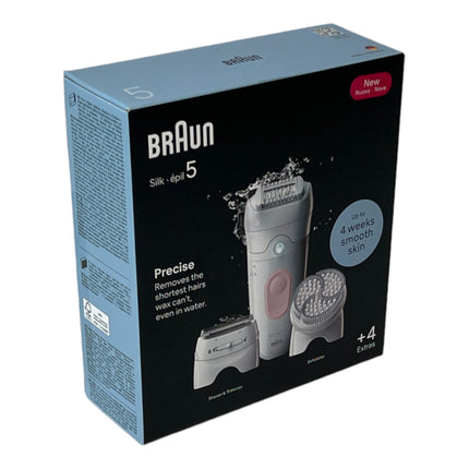 BRAUN Silk Epil 5-060 Épilateur Femme Épilation longue durée + tête de tondeuse + tête de peeling Blanc / Flamingorosa