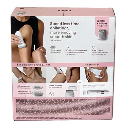 BRAUN Silk Epil 7-441 Épilateur Femme Épilation longue durée + tête de tondeuse + mini-rasoir Blanc / Argent