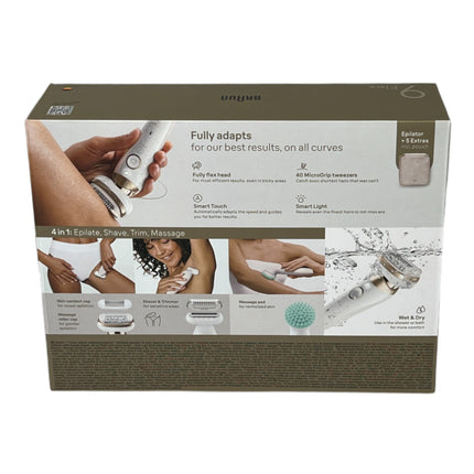 BRAUN Silk Epil 9-071 Épilateur 3D Flex Épilateur femme pour une épilation longue durée + tête de rasage + tête de massage Blanc / Or