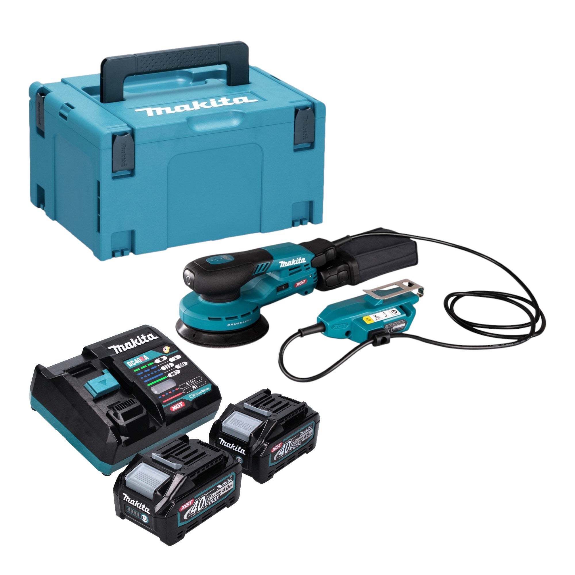 Makita BO 001 CGM201 Akku Exzenterschleifer 40 V max 125 mm 5 0 mm Hub Brushless 2x Akku 4 0 Ah Ladegeraet Makpac 0 - toolbrothers