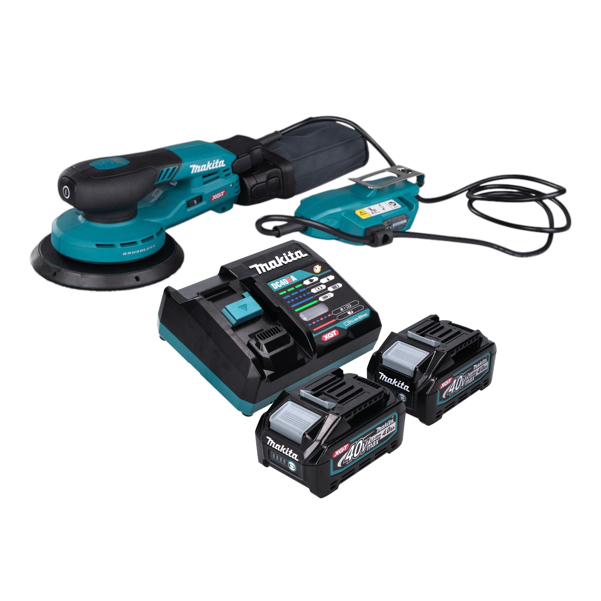 Makita BO 002 CGM201 Akku Exzenterschleifer 40 V max 150 mm 5 0 mm Hub Brushless 2x Akku 4 0 Ah Ladegeraet 0 - toolbrothers