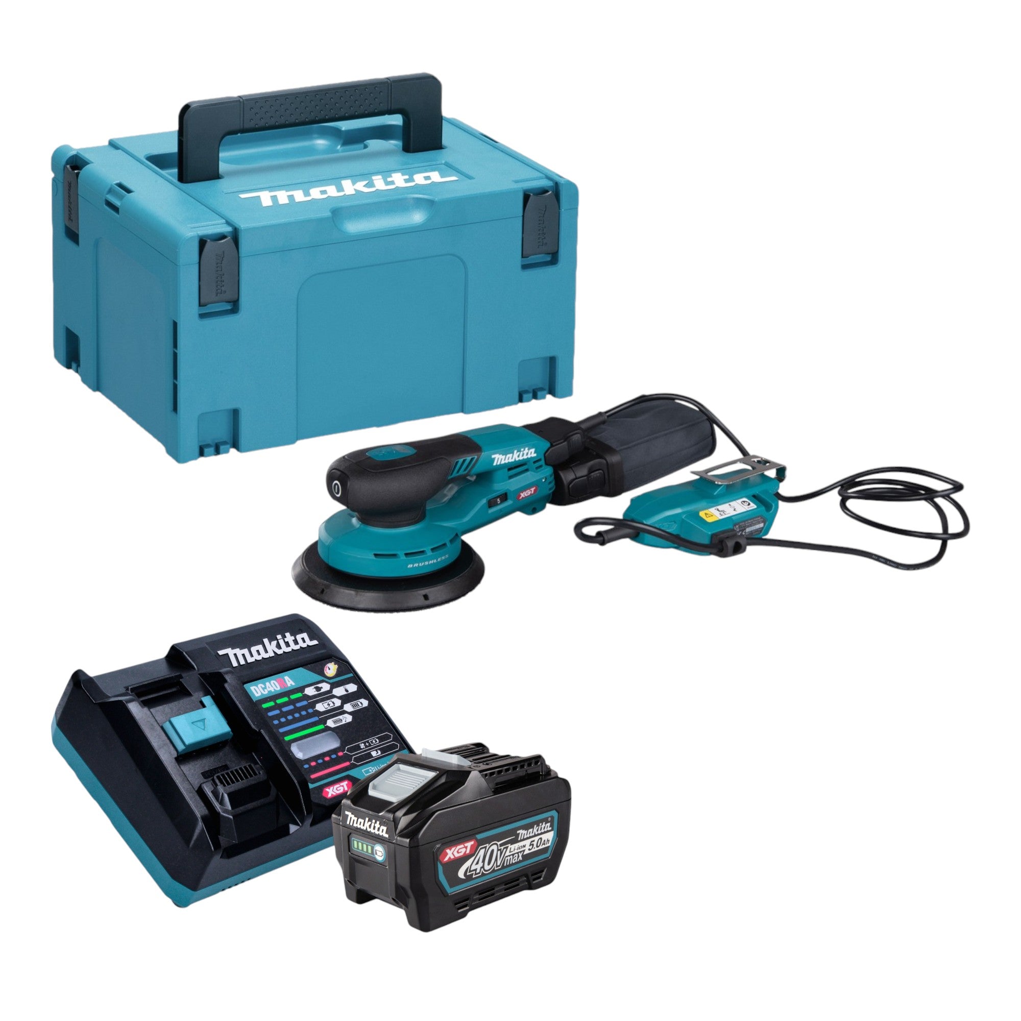 Makita BO 002 CGT101 Akku Exzenterschleifer 40 V max 150 mm 5 0 mm Hub Brushless 1x Akku 5 0 Ah Ladegeraet Makpac 0 - toolbrothers