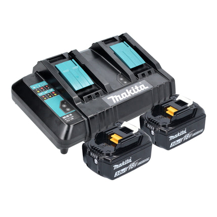 Makita DLM 538 CF2 Tondeuse à gazon sans fil 36 V ( 2x 18 V ) 530 mm + 2x batteries 3,0 Ah + chargeur