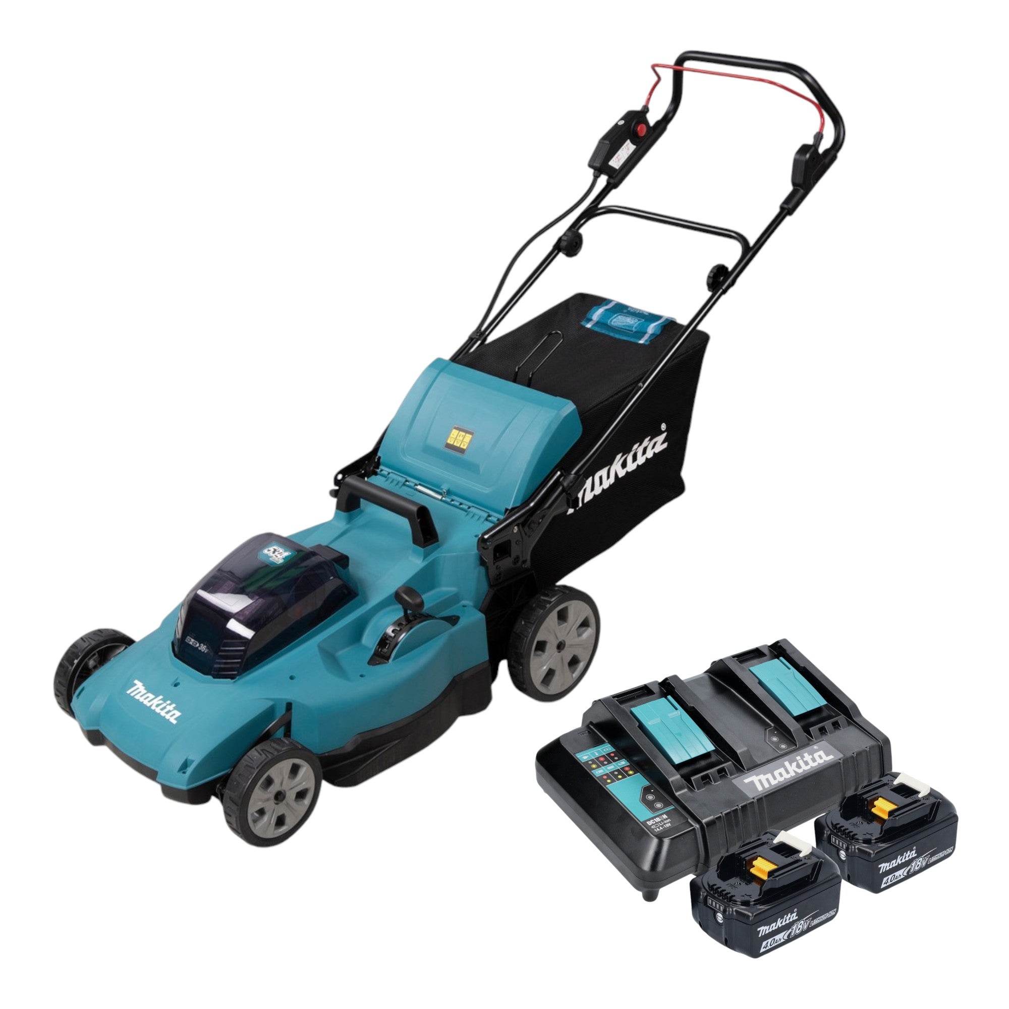 Makita DLM 538 CM2 Akku Rasenmaeher 36 V 2x 18 V 530 mm 2x Akku 4 0 Ah Ladegeraet 0 - toolbrothers
