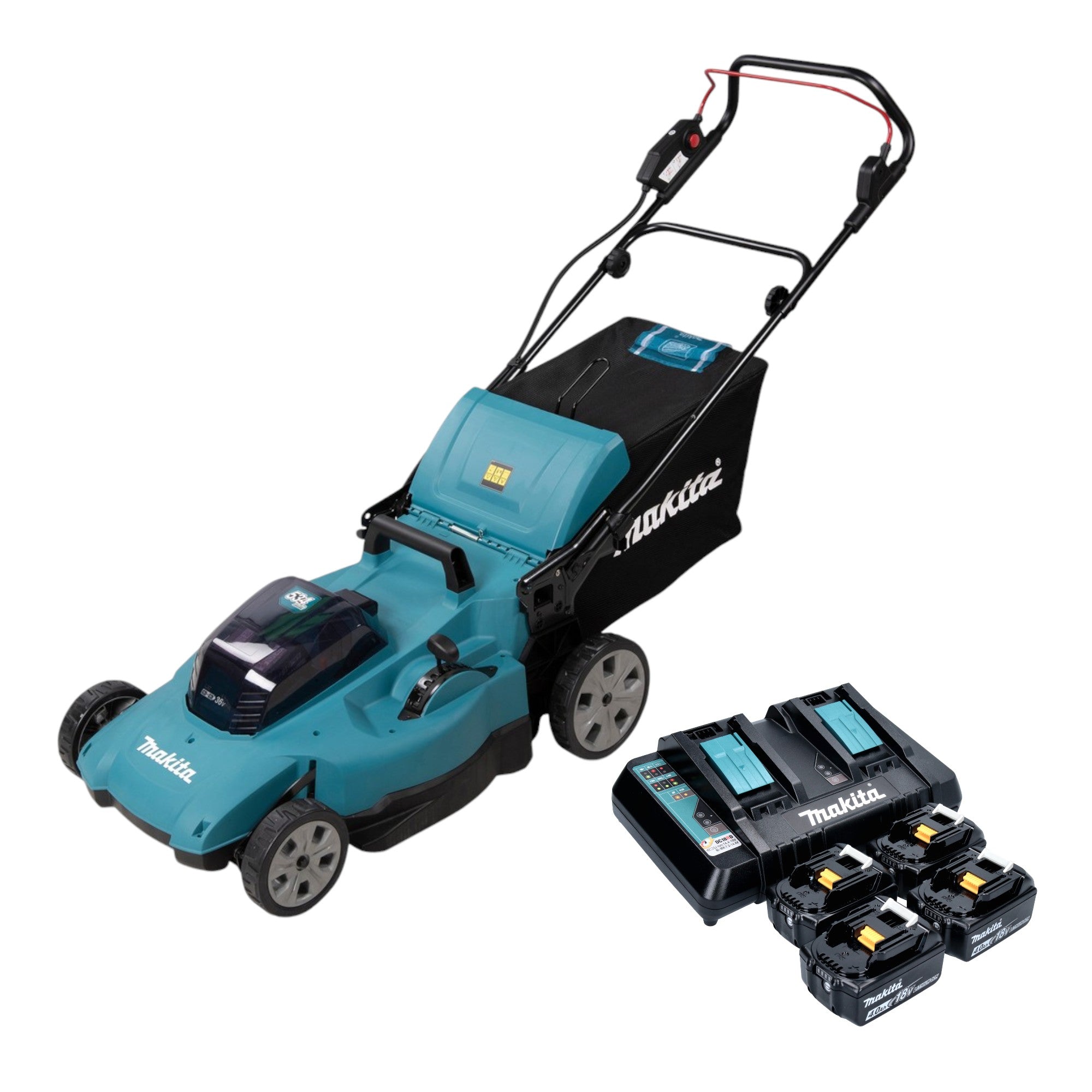Makita DLM 538 PM4 Akku Rasenmaeher 36 V 2x 18 V 530 mm 4x Akku 4 0 Ah Ladegeraet 0 - toolbrothers