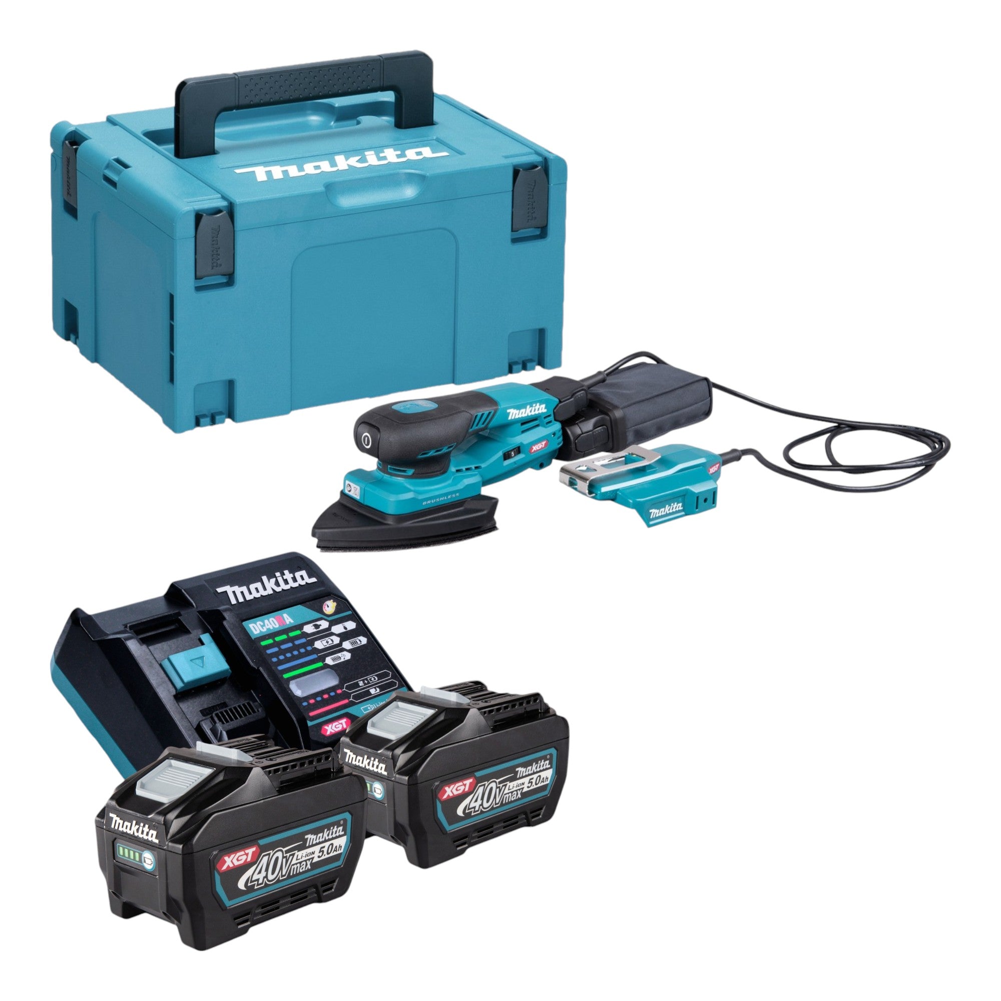 Makita BO 006 CGT201 Akku Deltaschleifer 40 V max 100 x 150 mm 3 0 mm Hub Brushless 2x Akku 5 0 Ah Ladegeraet Makpac 0 - toolbrothers