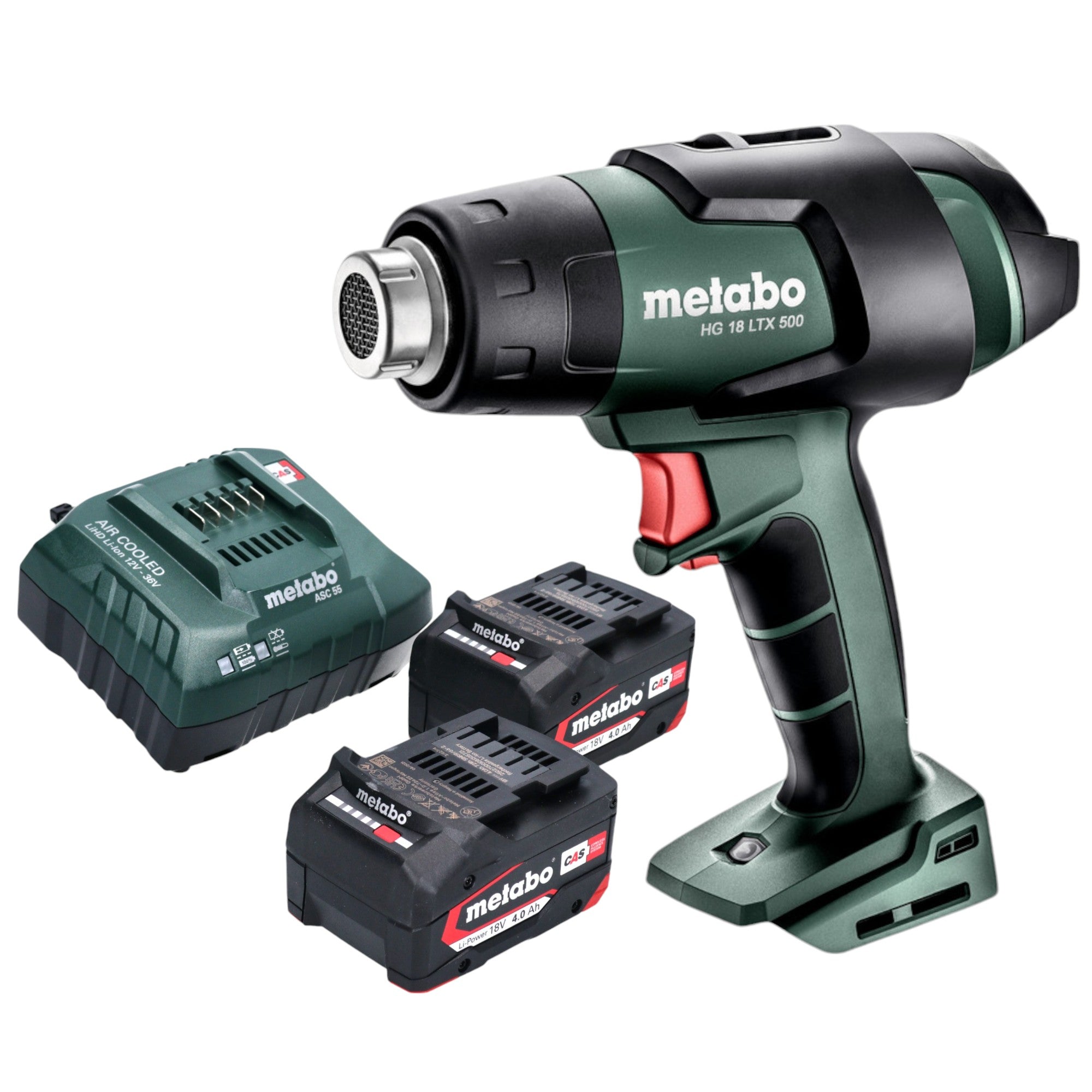 Metabo HG 18 LTX 500 Akku Heissluftgeblaese 18 V 300 500 C 2x Akku 4 0 Ah Ladegeraet 0 - toolbrothers