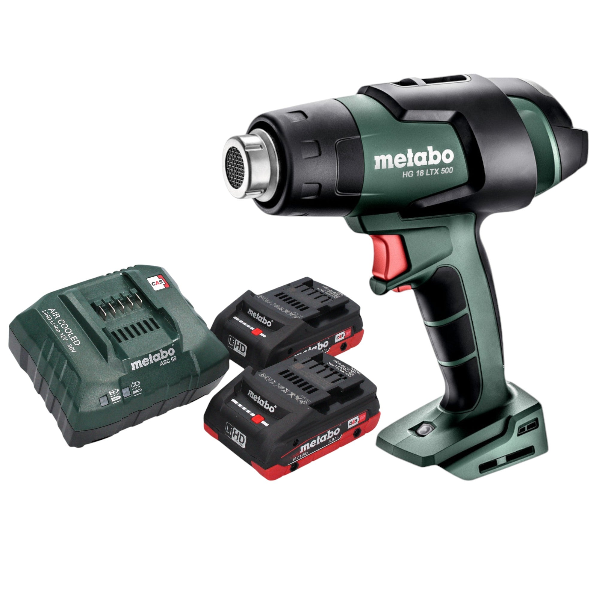 Metabo HG 18 LTX 500 Akku Heissluftgeblaese 18 V 300 500 C 2x LiHD Akku 4 0 Ah Ladegeraet 0 - toolbrothers