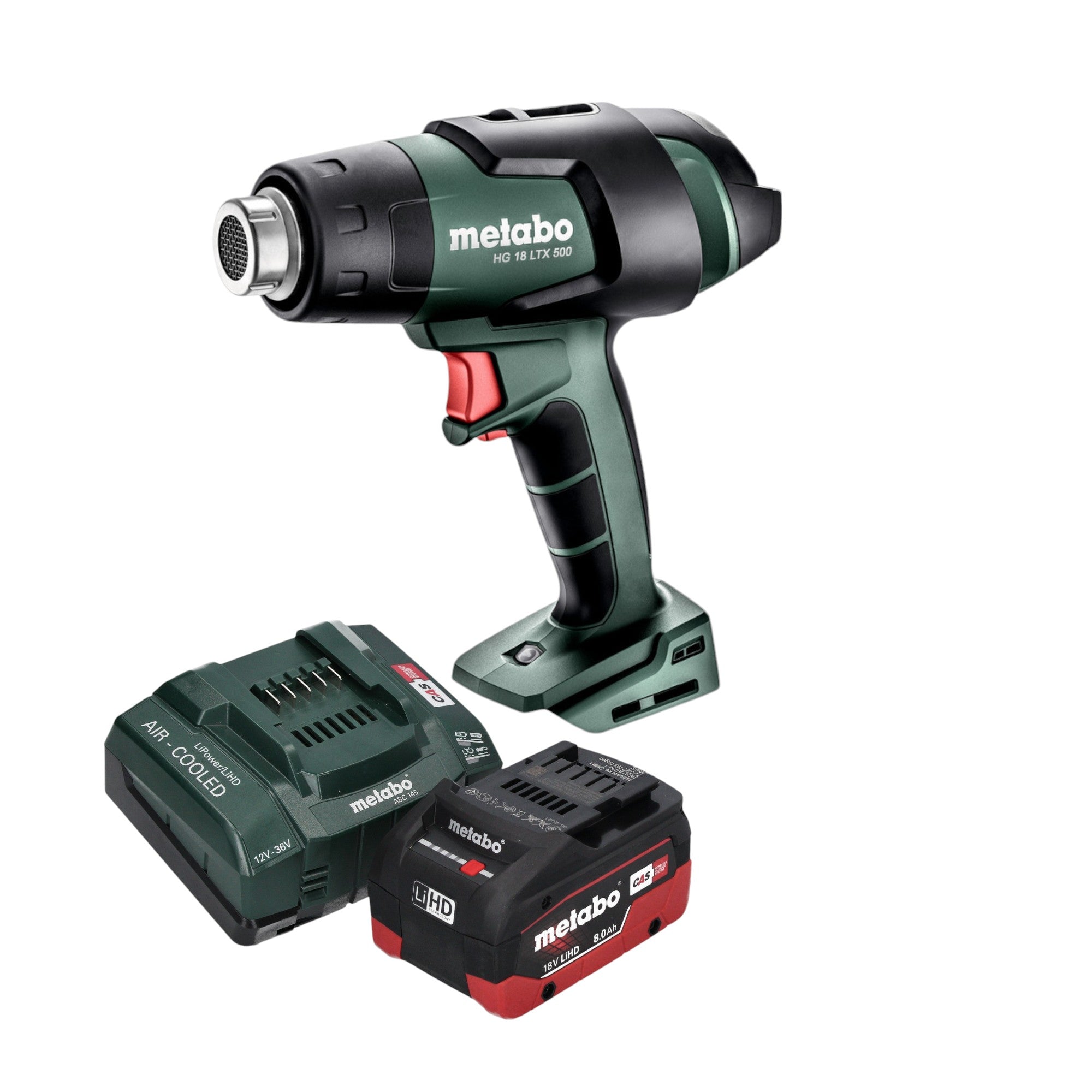 Metabo HG 18 LTX 500 Akku Heissluftgeblaese 18 V 300 500 C 1x LiHD Akku 8 0 Ah Ladegeraet 0 - toolbrothers