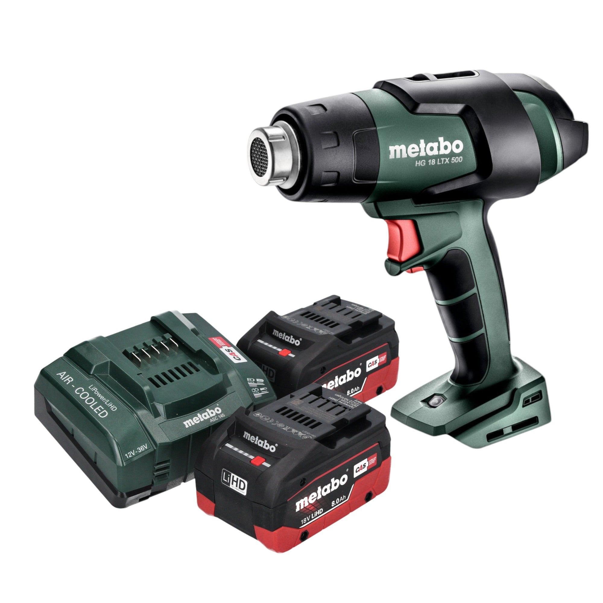 Metabo HG 18 LTX 500 Akku Heissluftgeblaese 18 V 300 500 C 2x LiHD Akku 8 0 Ah Ladegeraet 0 - toolbrothers