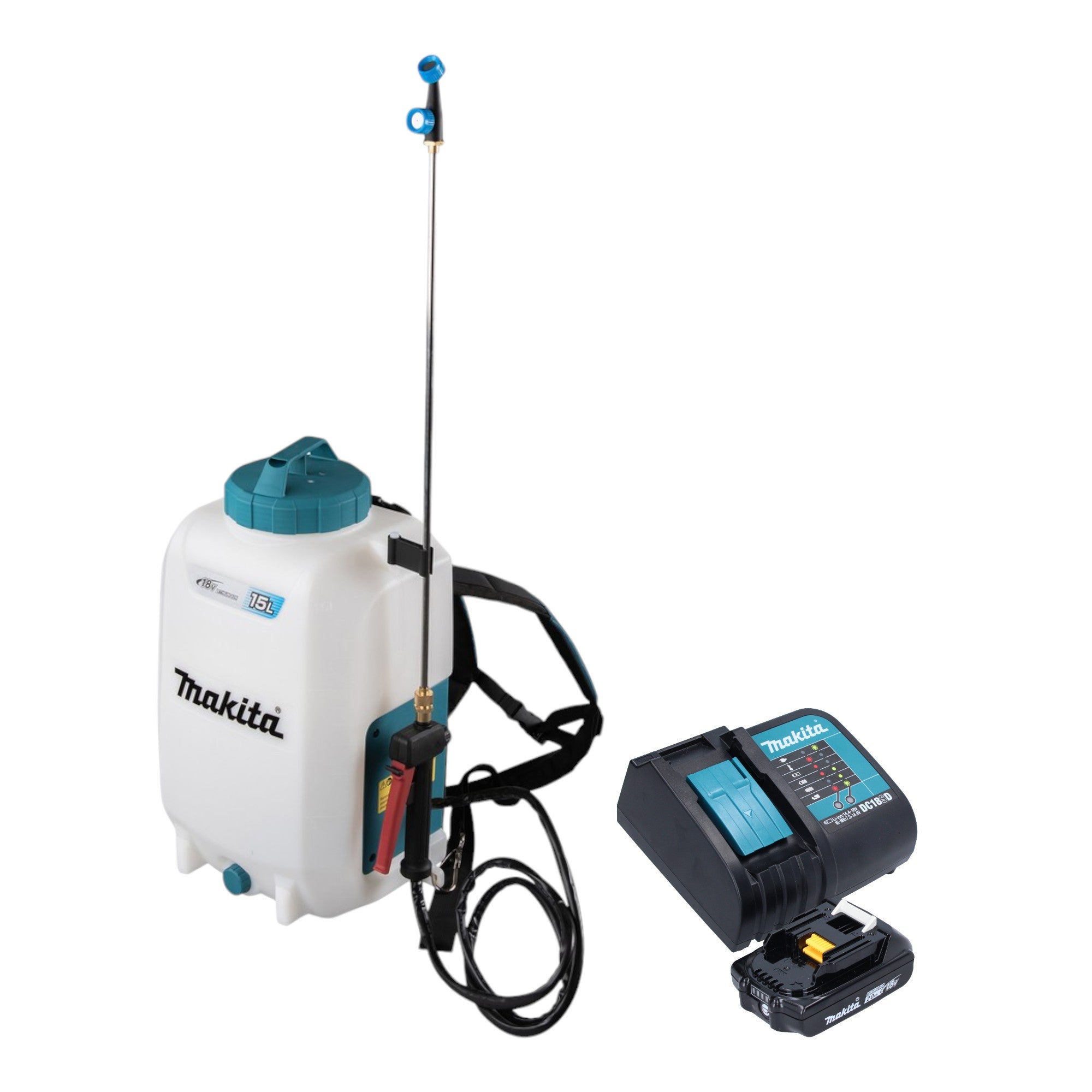 Makita DUS 158 SA Akku Druckspritze 18 V 15 l 5 0 bar 1x Akku 2 0 Ah Ladegeraet 0 - toolbrothers