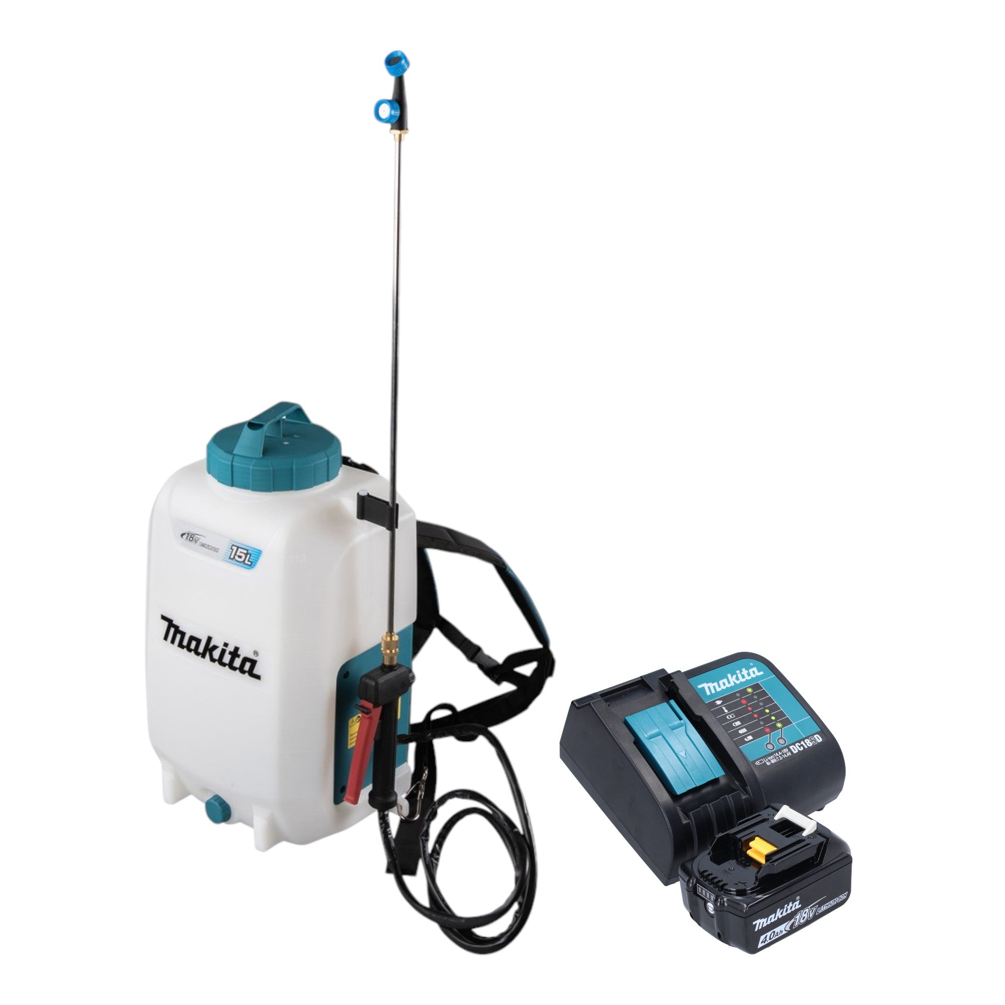 Makita DUS 158 SM Akku Druckspritze 18 V 15 l 5 0 bar 1x Akku 4 0 Ah Ladegeraet 0 - toolbrothers