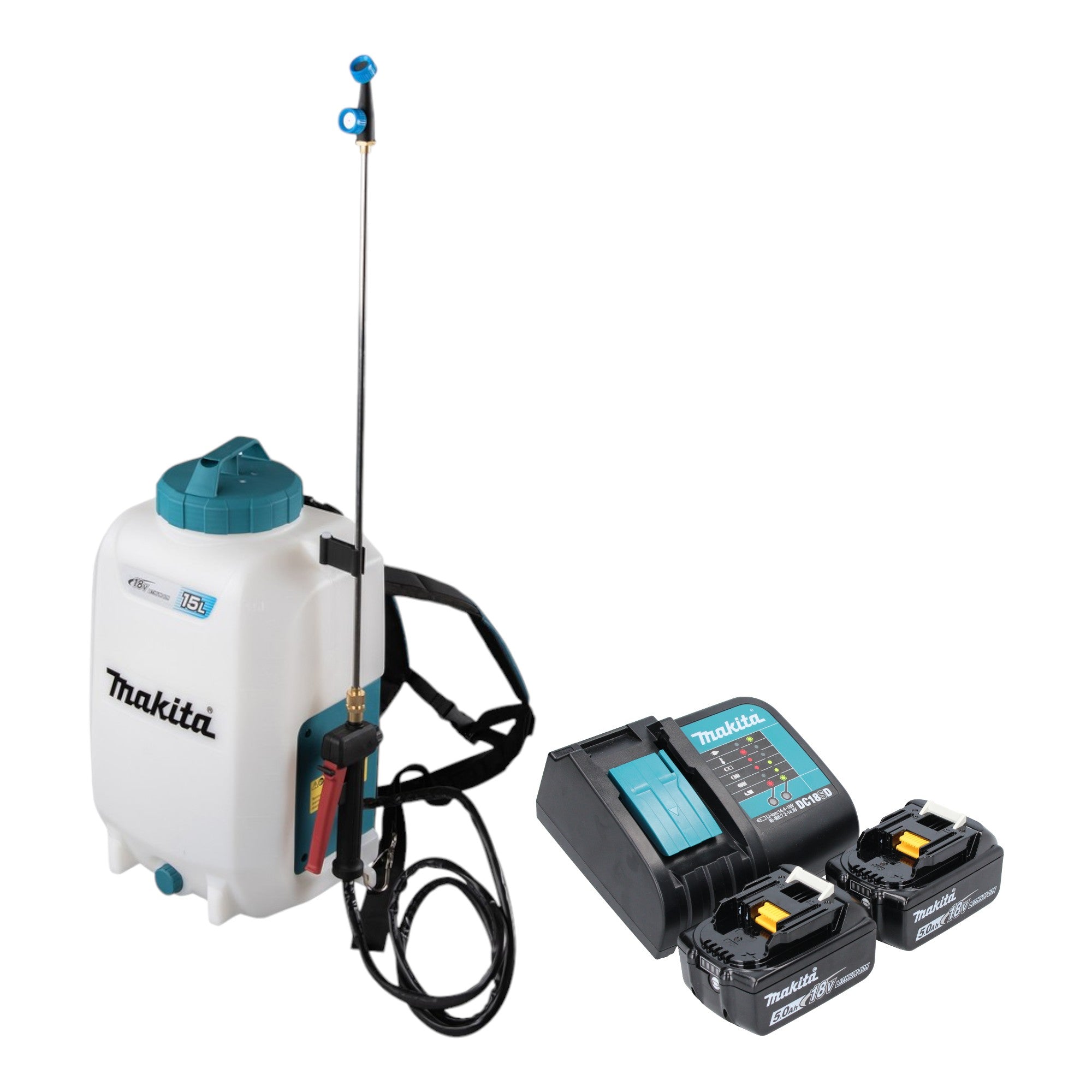 Makita DUS 158 ST2 Akku Druckspritze 18 V 15 l 5 0 bar 2x Akku 5 0 Ah Ladegeraet 0 - toolbrothers