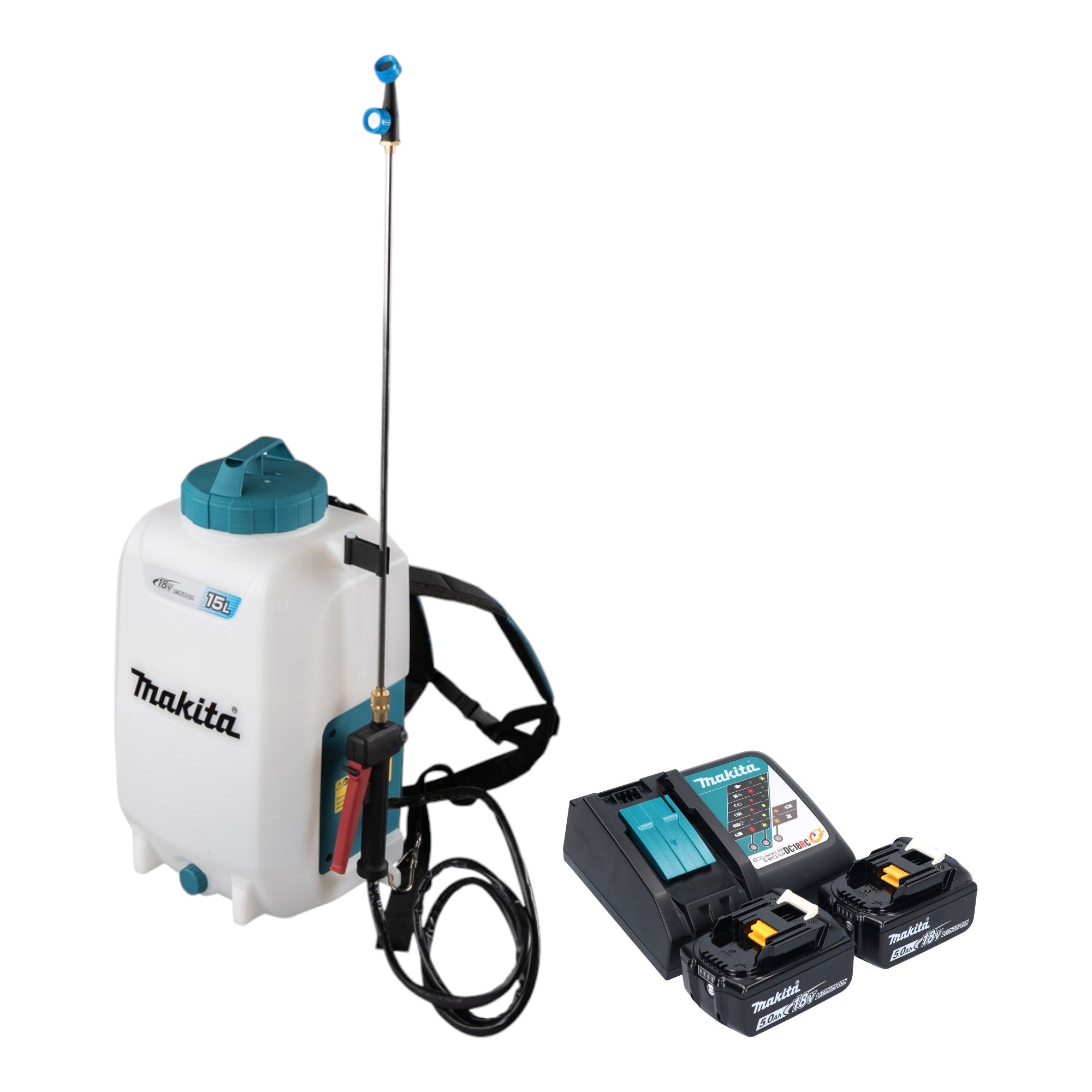 Makita DUS 158 RT2 Akku Druckspritze 18 V 15 l 5 0 bar 2x Akku 5 0 Ah Ladegeraet 0 - toolbrothers