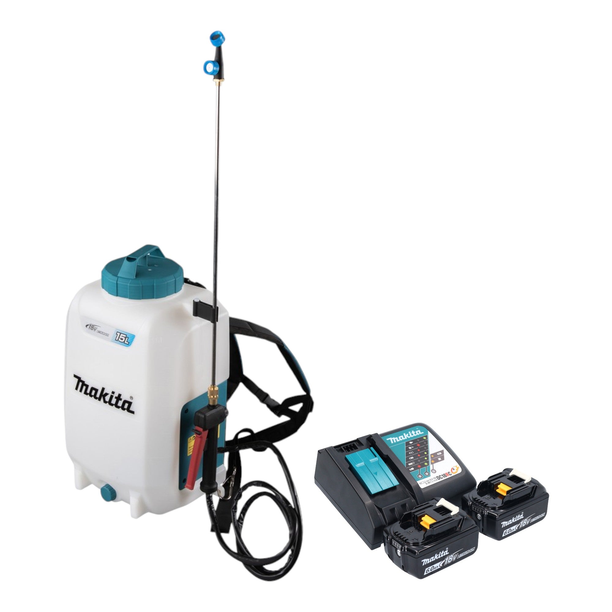 Makita DUS 158 RG2 Akku Druckspritze 18 V 15 l 5 0 bar 2x Akku 6 0 Ah Ladegeraet 0 - toolbrothers
