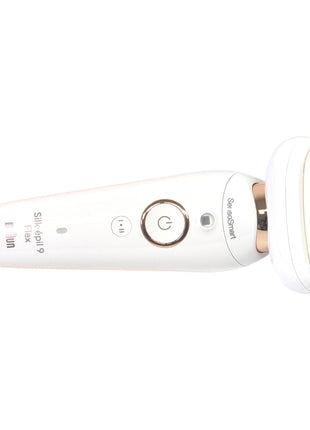 BRAUN Silk-épil 9 Flex 9-100 set de belleza depiladora/depiladora mujer + cepillo de limpieza facial FaceSpa + 9 accesorios + bolsa blanco/dorado